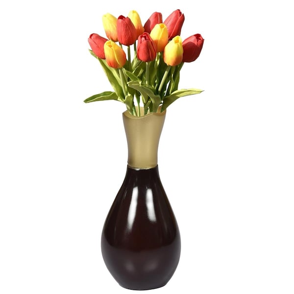 Colocar 3.25 x 6.75 in. Aluminium-Casted Modern Two Tone Decorative Flower Table Vase, Brown & Gold - CO2641737