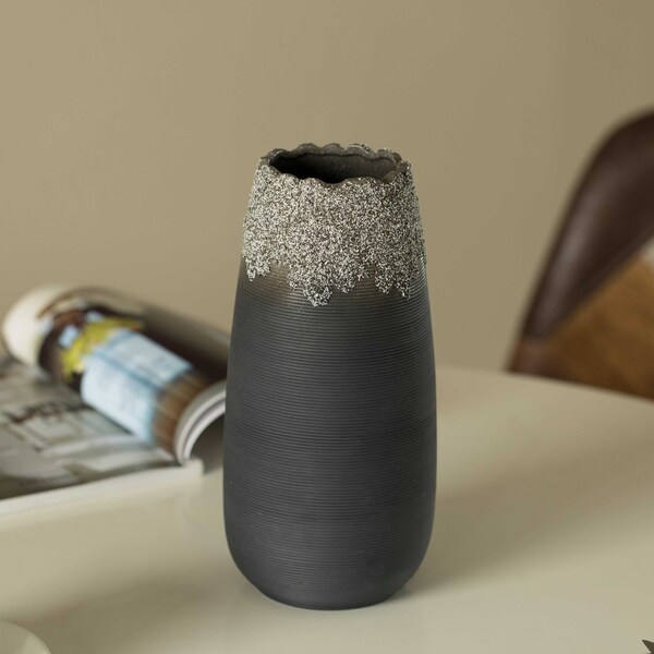 Uniquewise Contemporary Black Table Vase with Dripping Crystal Look and Scalloped Opening Design, 10 Inch - QI004358.L