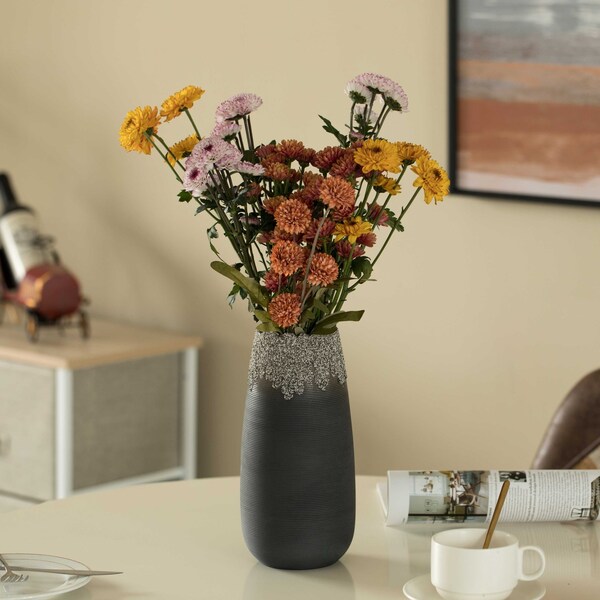 Uniquewise Contemporary Black Table Vase with Dripping Crystal Look and Scalloped Opening Design, 10 Inch - QI004358.L