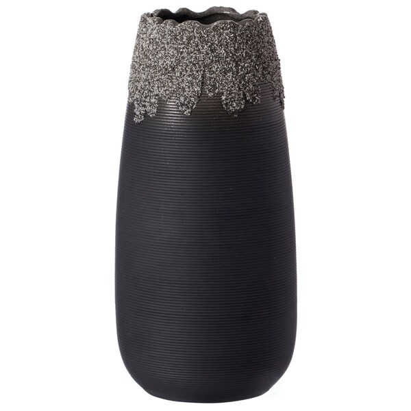 Uniquewise Contemporary Black Table Vase with Dripping Crystal Look and Scalloped Opening Design, 10 Inch - QI004358.L