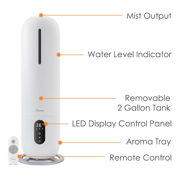 Crane Usa 2 gallon Tower Humidifier with UV light - EE-6917