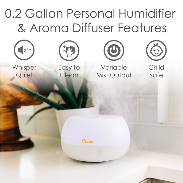 Crane Usa 2-in-1 Personal Ultrasonic Cool Mist Humidifier & Essential Oil Diffuser, 0.2 Gal. - EE-5951AD