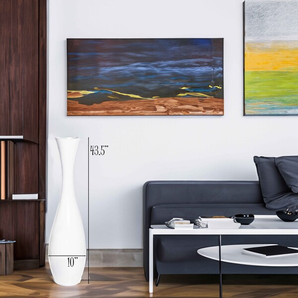 Uniquewise 43 Inch Tall White Modern Fiberglass Narrow Trumpet Floor Vase - QI003694L