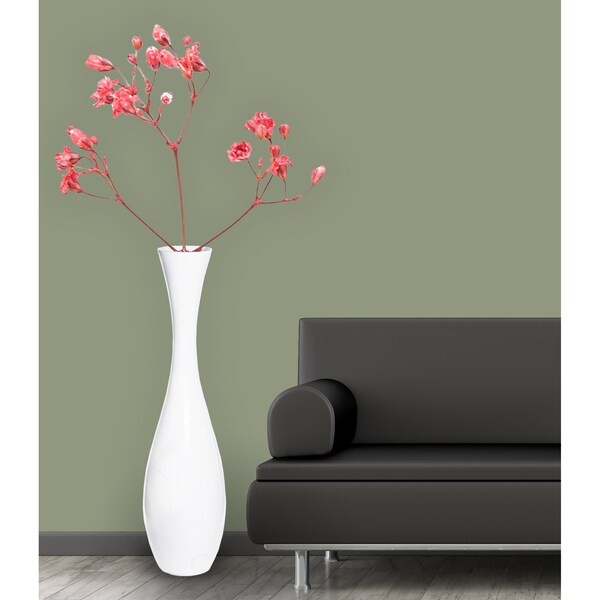 Uniquewise 43 Inch Tall White Modern Fiberglass Narrow Trumpet Floor Vase - QI003694L