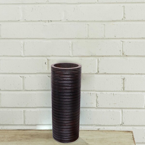 Uniquewise Brown Decorative Contemporary Mango Wood Ribbed Design Cylinder Shaped Table Vase, 16 Inch - QI004432.S