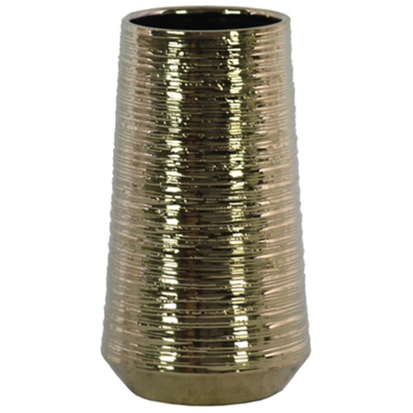 Urban Trends Collection Large Ceramic Round Vase with Combed Design Body, Gold - 45722
