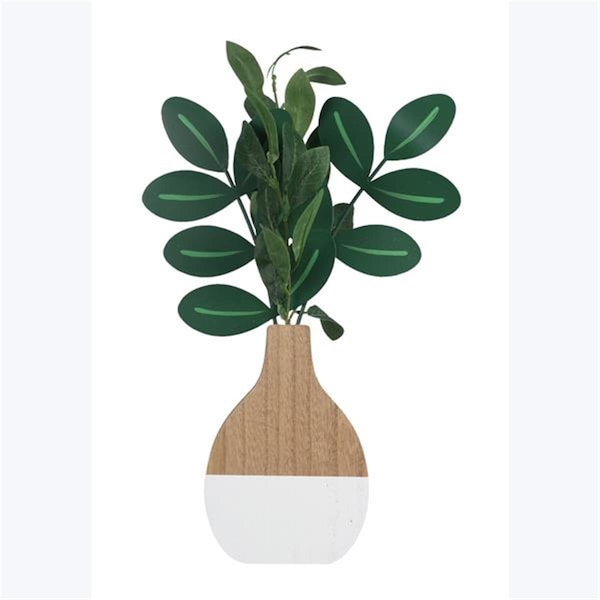 Youngs 17.5 in. Wood Vase Tabletop Decor with Artificial Plant - 12183