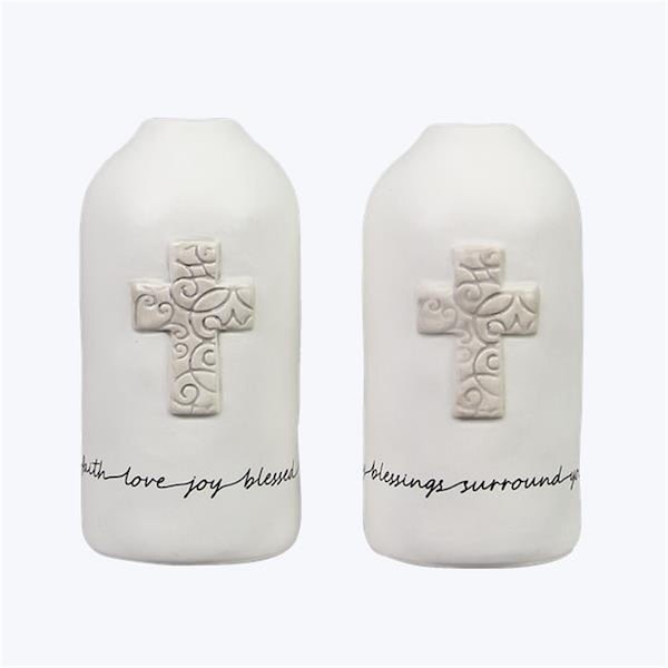 Designs-Done-Right Ceramic Faith Vase with Embossed Cross Design, 2 Assorted Color - DE4242520