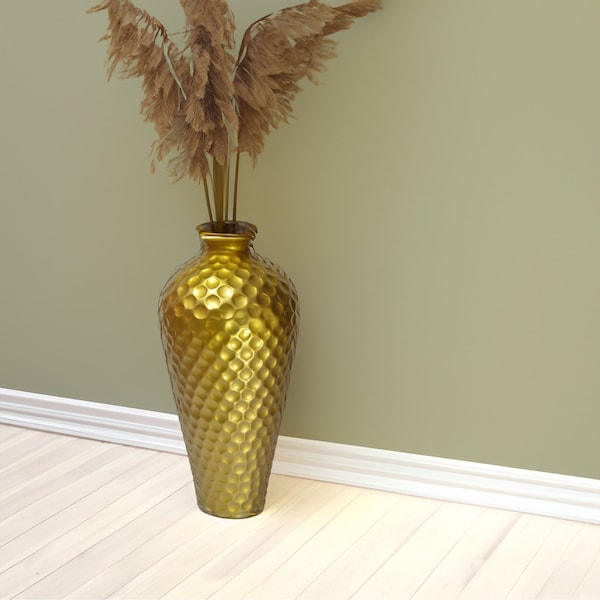 Uniquewise Decorative Modern Gold Metal Honeycomb Design Floor Flower Vase for Entryway, Living Room - QI004251