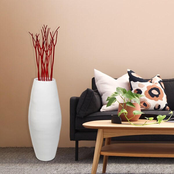 Uniquewise Bamboo Cylinder Floor Vase-Handcrafted Tall Decorative Vase-Ideal for Dining Room, Living Room, 27.5" White - QI003245.WT
