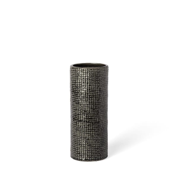 Palacedesigns 10 in. Black & Gold Check Tall Ceramic Vase - PA3097171
