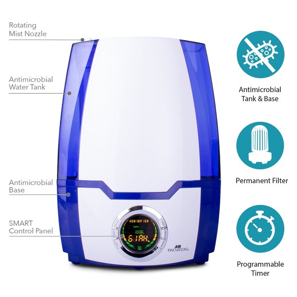 Air Innovations Air Innovations Great Innovations 1.37 gal 400 sq ft Digital Cool Mist Ultrasonic Humidifier - HUMID40-BLUE