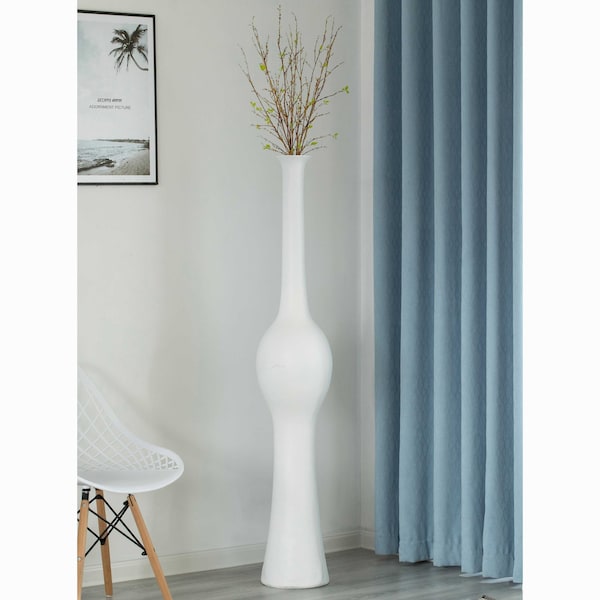 Uniquewise Tall Unique Style Floor Vase for Entryway Dining or Living Room, White Ceramic 58.75 in. - QI004041.L