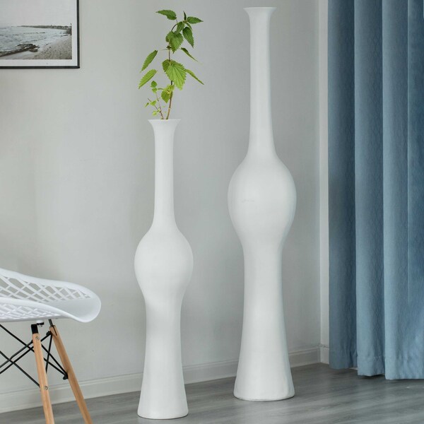 Uniquewise Tall Unique Style Floor Vase for Entryway Dining or Living Room, White Ceramic 58.75 in. - QI004041.L