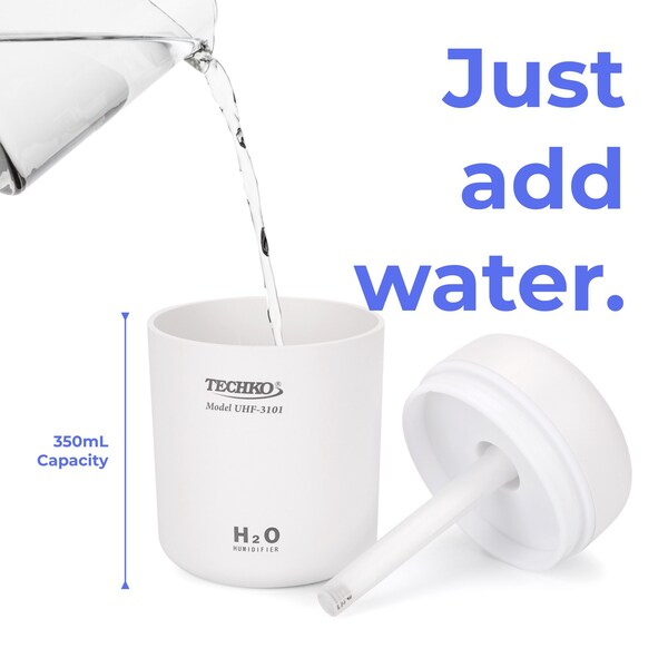 Techko Mini Portable Fine-Mist Humidifier w/ Colorful LED Night Light - 350ml - UHF-3101