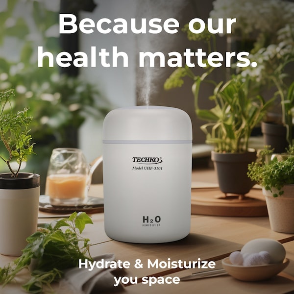 Techko Mini Portable Fine-Mist Humidifier w/ Colorful LED Night Light - 350ml - UHF-3101