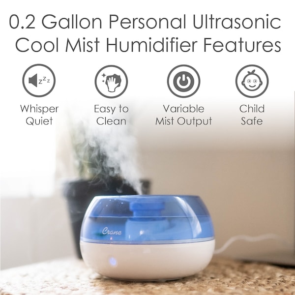 Crane Usa 0.2 Gal. Personal Ultrasonic Cool Mist Humidifier for Small Rooms - EE-5951