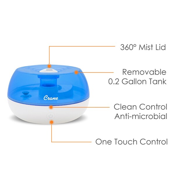 Crane Usa 0.2 Gal. Personal Ultrasonic Cool Mist Humidifier for Small Rooms - EE-5951
