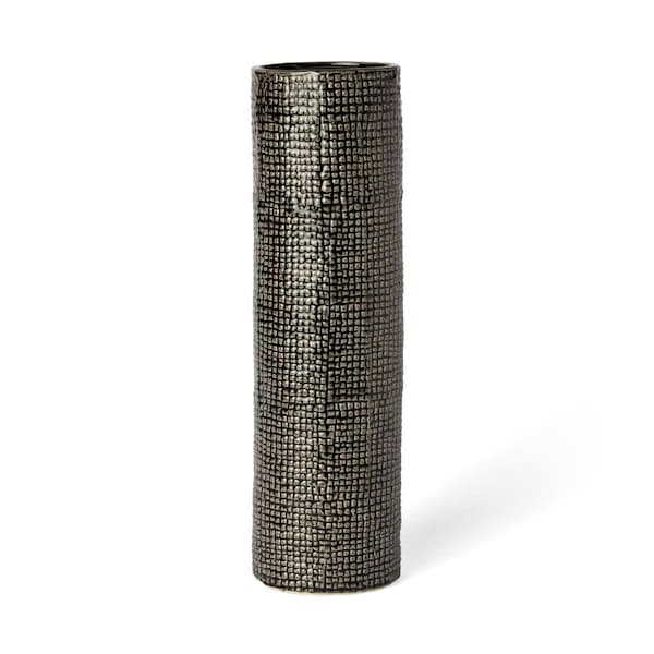 Homeroots 15 in. Black & Gold Check Tall Ceramic Vase - 397491