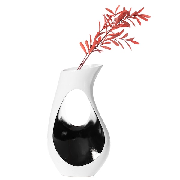 Uniquewise Modern floor vase, White Unique Trumpet Floor Vase, Home Interior Decoration, Modern Floor Vase, Tall Floor Vases for Entryway and Living Room And Office 24" Tall - QI004002.S