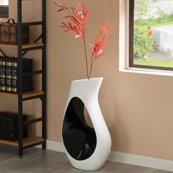 Uniquewise Modern floor vase, White Unique Trumpet Floor Vase, Home Interior Decoration, Modern Floor Vase, Tall Floor Vases for Entryway and Living Room And Office 24" Tall - QI004002.S