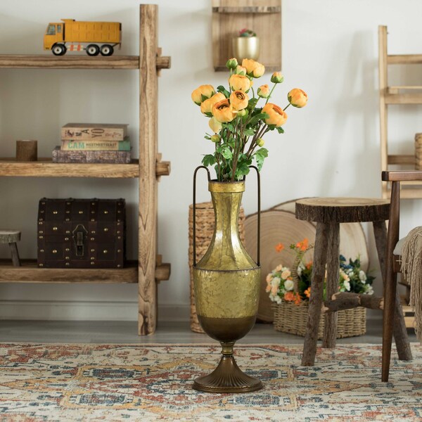 Uniquewise Antique Style 2 Handle Metal Jug Floor Vase for Entryway, Living Room or Dining Room, Large - QI004440.L