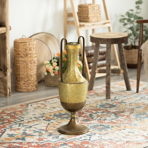Uniquewise Antique Style 2 Handle Metal Jug Floor Vase for Entryway, Living Room or Dining Room, Large - QI004440.L
