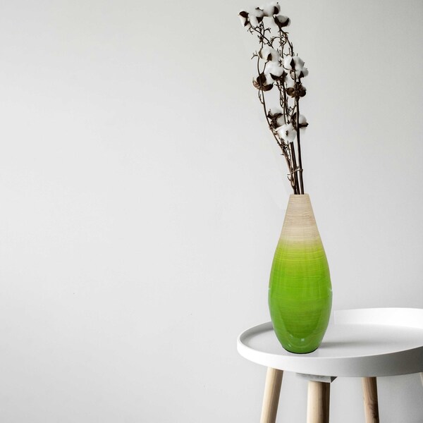 Uniquewise Contemporary Bamboo Floor Flower Vase Tear Drop Design for Dining, Living, Entryway, Small Green - QI004271.S