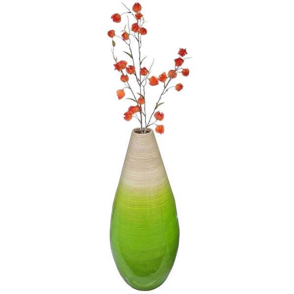 Uniquewise Contemporary Bamboo Floor Flower Vase Tear Drop Design for Dining, Living, Entryway, Small Green - QI004271.S