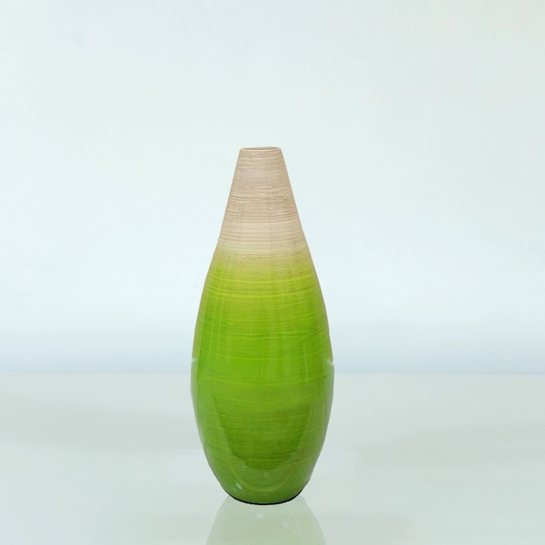 Uniquewise Contemporary Bamboo Floor Flower Vase Tear Drop Design for Dining, Living, Entryway, Small Green - QI004271.S