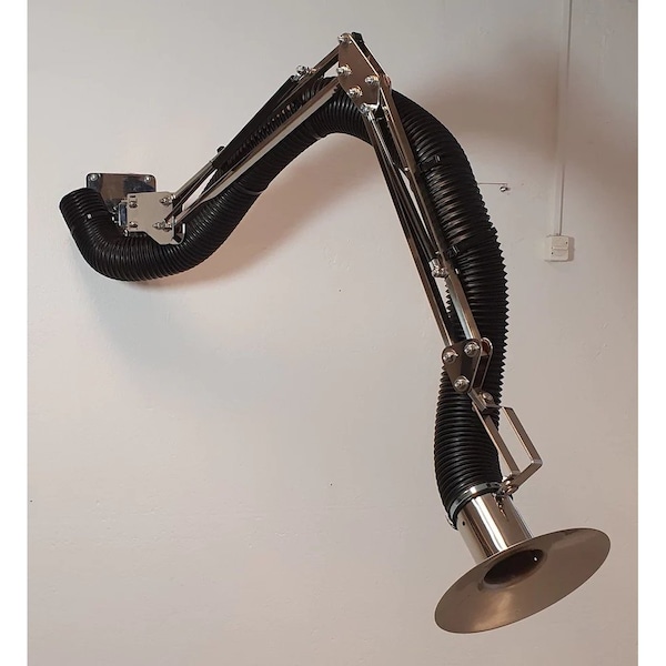 Lev-Co 7' ATEX extractor arm c/w 6.3"diameter hose, 67 degrees flared capture hood and wall bracket - ATEX-ARM-H67-160-2000