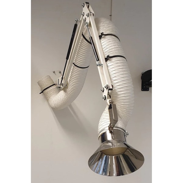 Lev-Co 6' 8" PHARMA extractor arm c/w 6.3"diameter hose, flared capture hood and wall bracket - PHARMA-ARM-HO-HSTD-160-2000