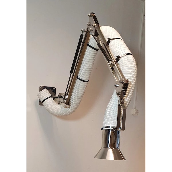 Lev-Co 9' 10" PHARMA extractor arm c/w 4.3"diameter hose, 67 degrees flared capture hood and wall bracket - PHARMA-ARM-MP-H67-110-3000