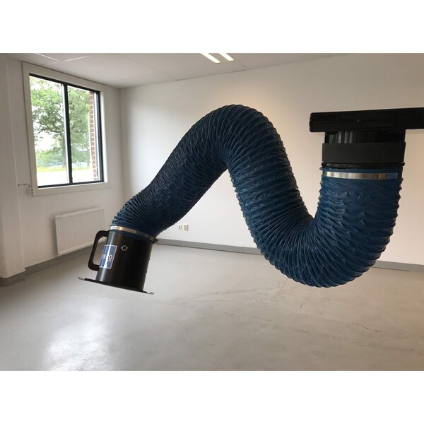 Lev-Co 10' extractor arm c/w 8"diameter hose, flanged capture hood and wall bracket - EX-ARM-200-3000