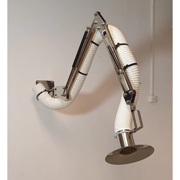 Lev-Co 9' 10" PHARMA extractor arm c/w 4.3"diameter hose, 150 degrees flared capture hood and wall bracket - PHARMA-ARM-MP-H150-110-3000
