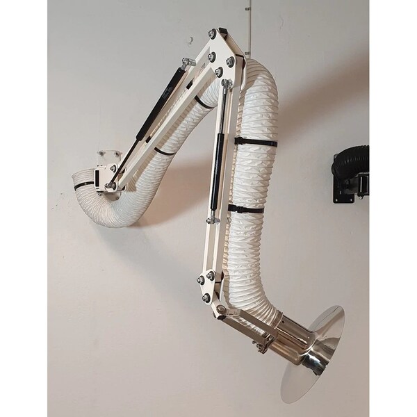 Lev-Co 6' 8" PHARMA extractor arm c/w 6.3"diameter hose, 150 degrees flared capture hood and wall bracket - PHARMA-ARM-HO-H150-160-2000