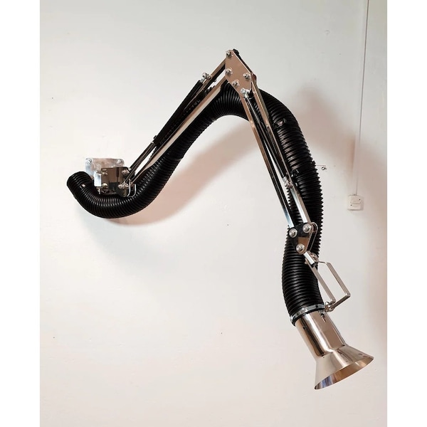 Lev-Co 5' ATEX extractor arm c/w 6.3"diameter hose, 150 degrees flared capture hood and wall bracket - ATEX-ARM-H150-160-1500