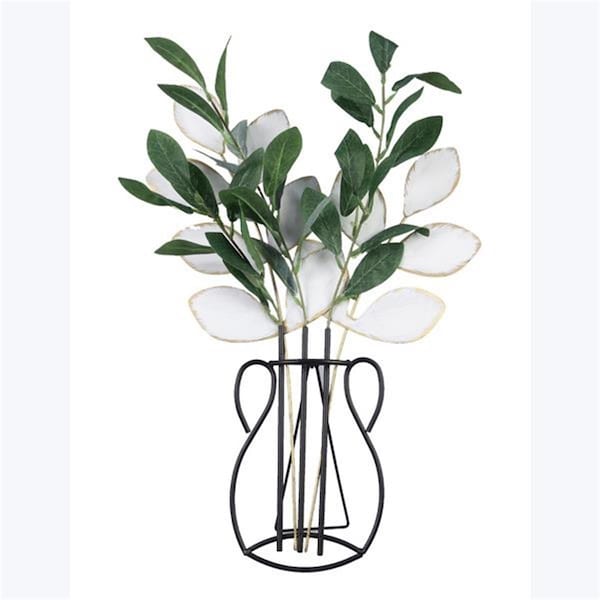 Youngs 20 in. Metal Wire Vase Wall or Table Decor with Metal Leaves - 12182