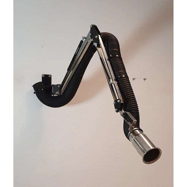 Lev-Co 7' ESD extractor arm c/w 6.3"diameter hose, straight capture hood and wall bracket - ESD-ARM-HST-160-2000