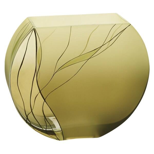 Palacedesigns 9 in. Mouth Blown European Made Green Glass Hand Decorated Vase - PA3100335
