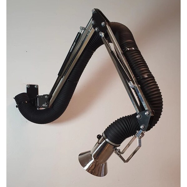 Lev-Co 7' ESD extractor arm c/w 6.3"diameter hose, 150 degrees flared capture hood and wall bracket - ESD-ARM-H150-160-2000
