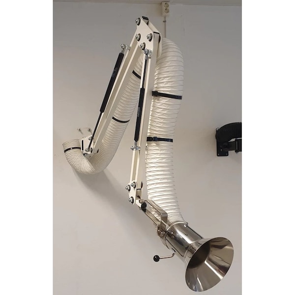 Lev-Co 13' 1" PHARMA extractor arm c/w 6.3"diameter hose, 67 degrees flared capture hood and wall bracket - PHARMA-ARM-HO-H67-160-4000