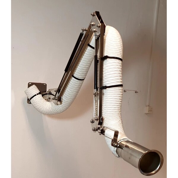 Lev-Co 6" 8" PHARMA extractor arm c/w 4.3"diameter hose, straight capture hood and wall bracket - PHARMA-ARM-MP-HST-110-2000