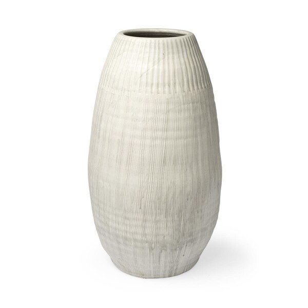 Homeroots Embossed Stripes Ceramic Vase, White - 392187