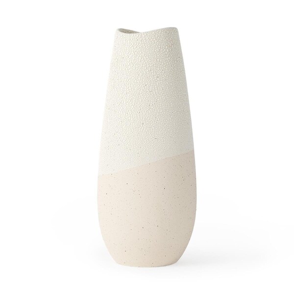 Palacedesigns 14 x 6 x 6 in. Blush Two Tone Organic Crackle Glaze Ceramic Vase - PA3104673