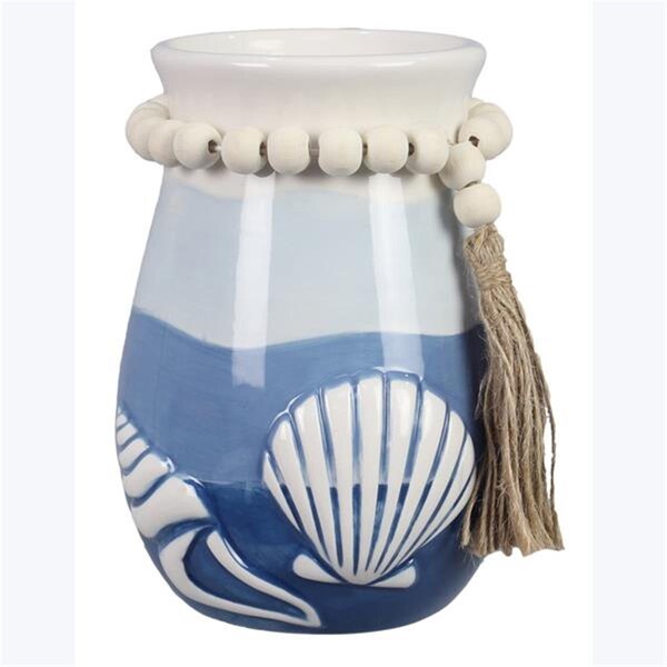 Designs-Done-Right 6 Ceramic Coastal Ombre Vase with Beaded Tassel - DE3282760