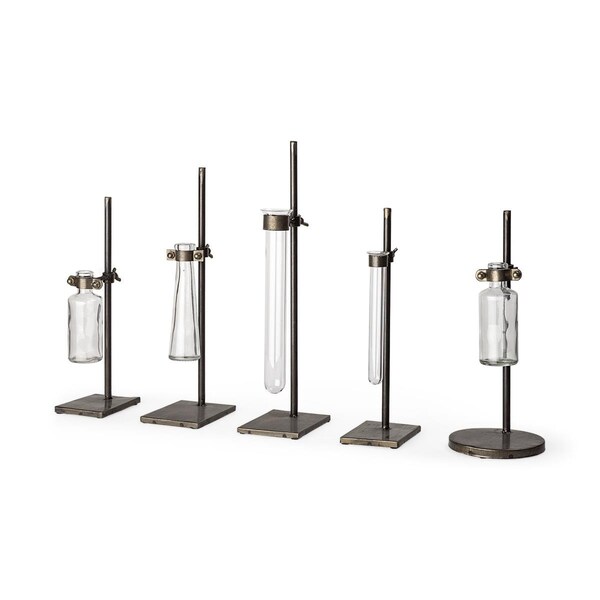 Palacedesigns 13 x 5 x 5 in. Test Tube Vases with Metal Bases, Dark Brown - PA3670758