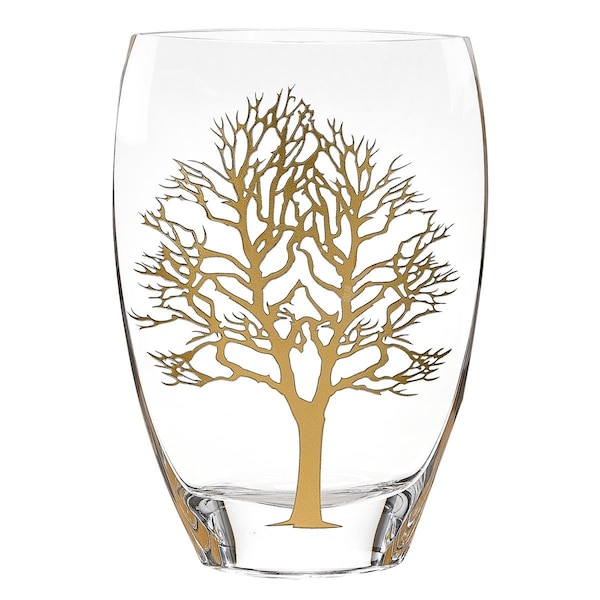 Homeroots 12 in. Mouth Blown Gold Tree of Life Vase - 375737