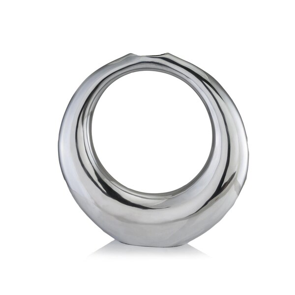 Palacedesigns 3 x 16 x 17 in. Silver Aluminum Ring Small Hoop Vase - PA3090724