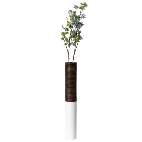 Uniquewise Modern Tall Decorative White and Brown Ribbed Cylinder Floor Vase, 31.5 Inch - QI004190.L